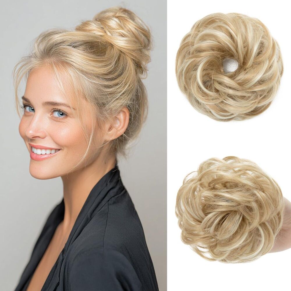 2 Pack Small Curly Messy Bun Hair Extension Scrunchies Dirty Blonde Updo